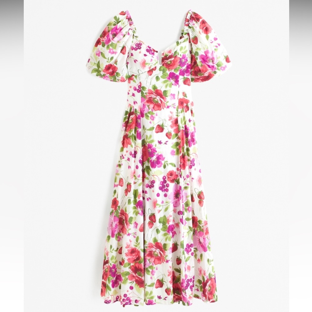 NWT Abercrombie Hardware Drama Puff Sleeve Maxi Dress in Pink Floral